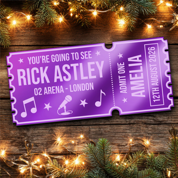 Purple Mirror Acrylic Ticket Rick Astley Concert Personalised Any Text Voucher