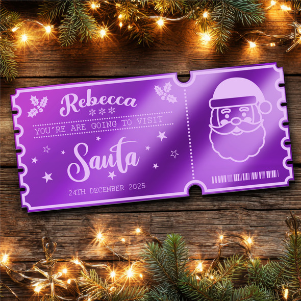 Purple Mirror Acrylic Ticket To See Santa Father Christmas Personalised Any Text Purple Mirror Acrylic Ticket To See Santa Father Christmas Personalised Any Text