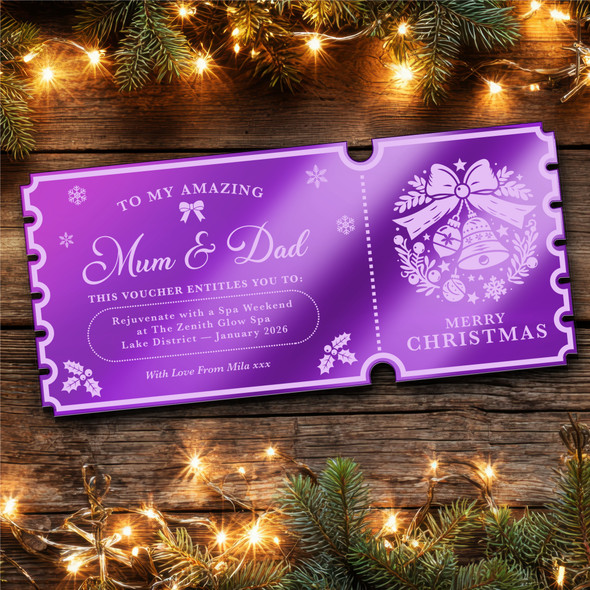 Purple Mirror Acrylic Ticket Spa Weekend Break Christmas Personalised Any Text Purple Mirror Acrylic Ticket Spa Weekend Break Christmas Personalised Any Text