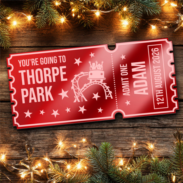 Red Mirror Acrylic Ticket Thorpe Park Theme Park Personalised Any Text Voucher Red Mirror Acrylic Ticket Thorpe Park Theme Park Personalised Any Text Voucher