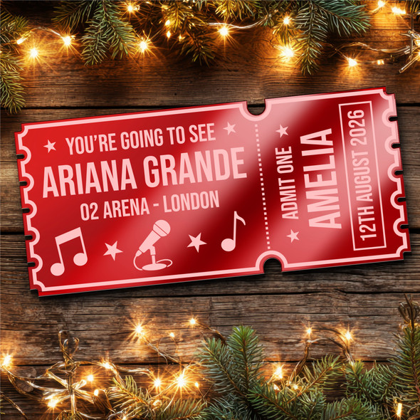 Red Mirror Acrylic Ticket Ariana Grande Or Any Concert Personalised Any Text
