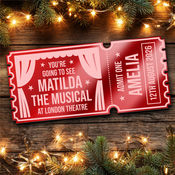 Red Mirror Acrylic Ticket Matilda The Musical Theatre Show Personalised Any Text