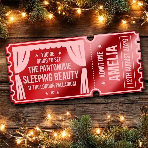 Red Mirror Acrylic Ticket Pantomime Show Christmas Personalised Any Text Voucher Red Mirror Acrylic Ticket Pantomime Show Christmas Personalised Any Text Voucher