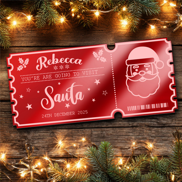 Red Mirror Acrylic Ticket To See Santa Father Christmas Personalised Any Text Red Mirror Acrylic Ticket To See Santa Father Christmas Personalised Any Text