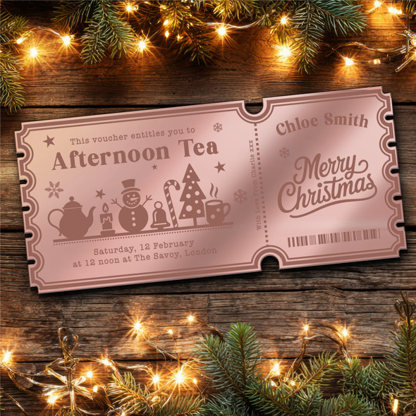 Rose Gold Mirror Acrylic Ticket Afternoon Tea Christmas Personalised Any Text Rose Gold Mirror Acrylic Ticket Afternoon Tea Christmas Personalised Any Text