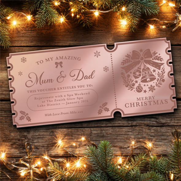 Rose Gold Mirror Acrylic Ticket Spa Weekend Break Christmas Personalised Voucher Rose Gold Mirror Acrylic Ticket Spa Weekend Break Christmas Personalised Voucher