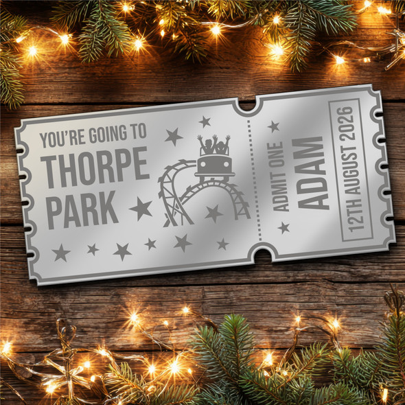 Silver Mirror Acrylic Ticket Thorpe Park Theme Park Personalised Any Text Silver Mirror Acrylic Ticket Thorpe Park Theme Park Personalised Any Text