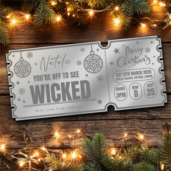 Silver Mirror Acrylic Ticket Any Show Theatre Musical Christmas Personalised Silver Mirror Acrylic Ticket Any Show Theatre Musical Christmas Personalised