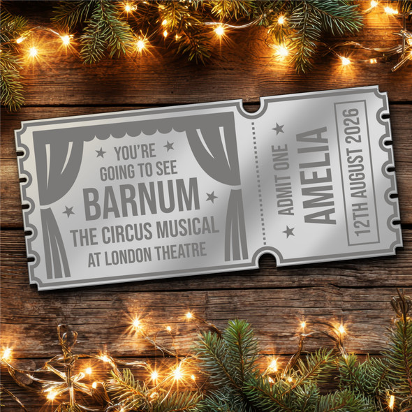 Silver Mirror Acrylic Ticket Barnum The Circus Musical Theatre Show Personalised
