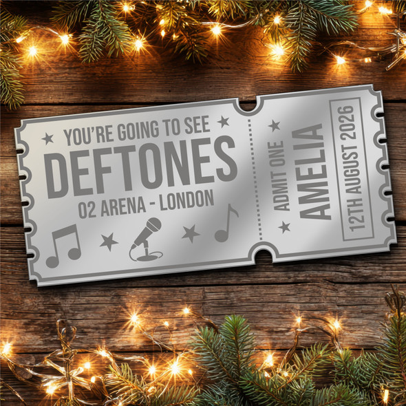 Silver Mirror Acrylic Ticket Deftones Concert Personalised Any Text Voucher Silver Mirror Acrylic Ticket Deftones Concert Personalised Any Text Voucher