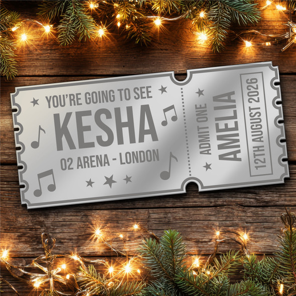 Silver Mirror Acrylic Ticket Kesha Concert Personalised Any Text Voucher Silver Mirror Acrylic Ticket Kesha Concert Personalised Any Text Voucher