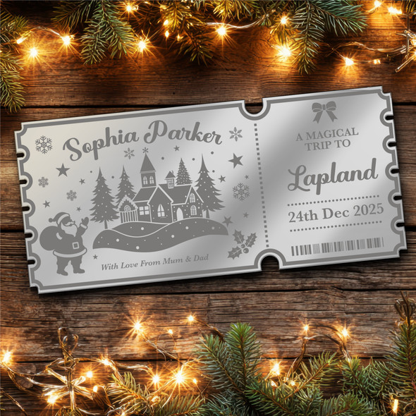 Silver Mirror Acrylic Ticket Lapland Surprise Trip Christmas Personalised
