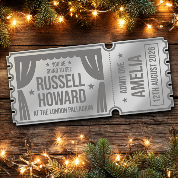Silver Mirror Acrylic Ticket Russell Howard Comedy Show Personalised Any Text Silver Mirror Acrylic Ticket Russell Howard Comedy Show Personalised Any Text