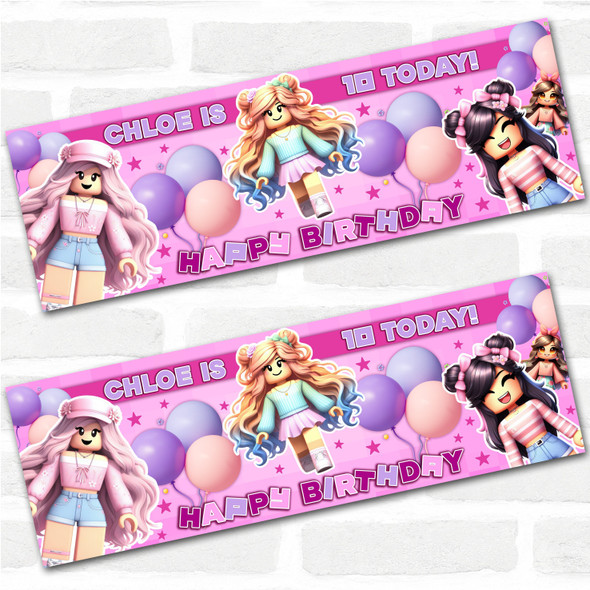 Personalised Party Banner For Kids Birthday Pink Roblox Girls