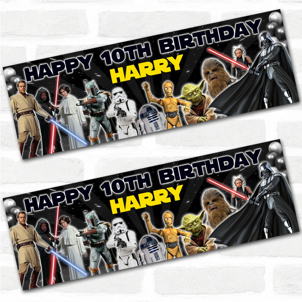 Personalised Party Banner For Kids Birthday Star Wars Black