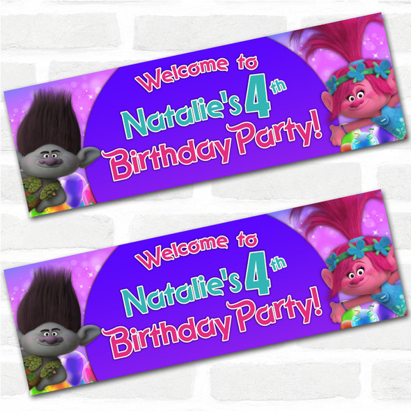 Personalised Party Banner For Kids Birthday Trolls Purple