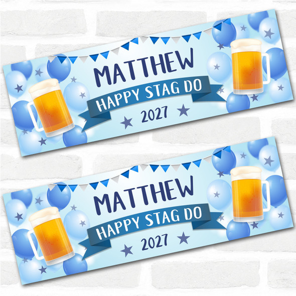 Personalised Party Banner For Stag Do Male Beer Blue Balloons