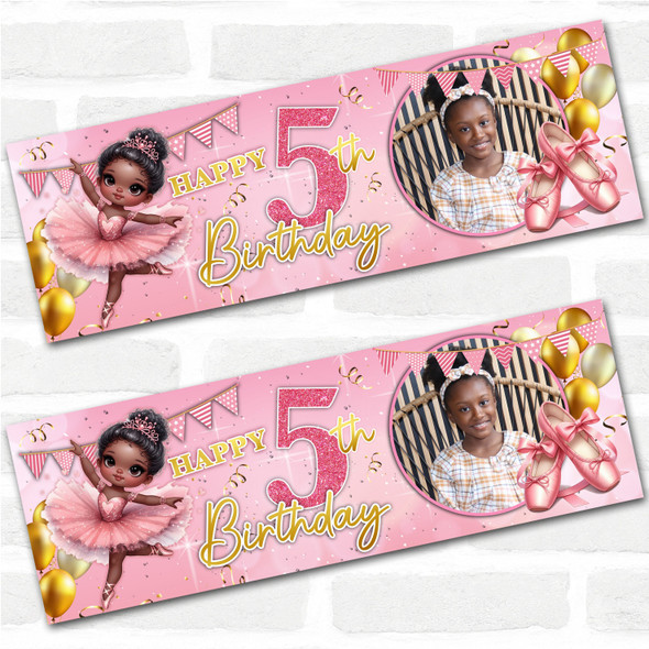 Personalised Party Banner For Kids Birthday Ballet Dark Skin Cute Girl Photo