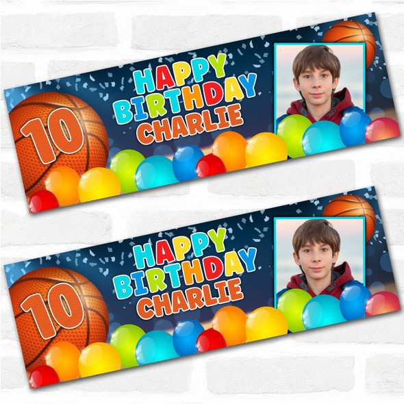 Personalised Party Banner For Kids Birthday Basketball Photo