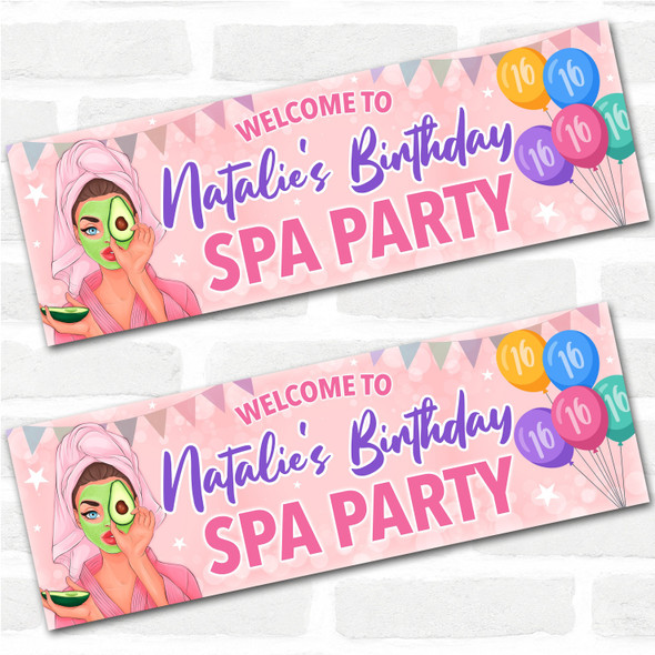 Personalised Party Banner For Kids Birthday Brown Hair Girl Spa Pamper Party