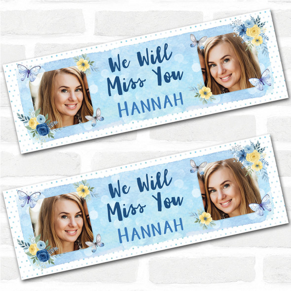 Personalised Party Banner For Sorry You're Leaving Miss You Photo Blue Butterfly