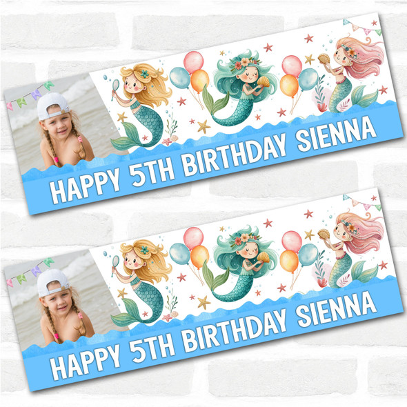 Personalised Party Banner For Kids Birthday Watercolour Mermaids Photo