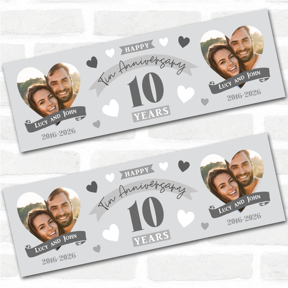 Personalised Party Banner For 10th Wedding Anniversary Tin 10 Years Photo Hearts