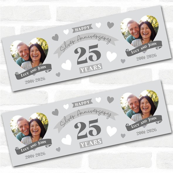 Personalised Party Banner For 25th Wedding Anniversary Silver 25 Years Photo