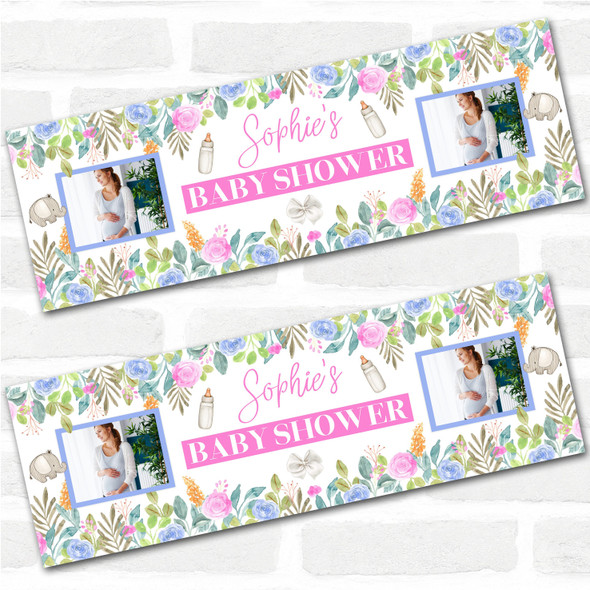 Personalised Party Banner For Baby Shower Photo Pink Blue Flowers