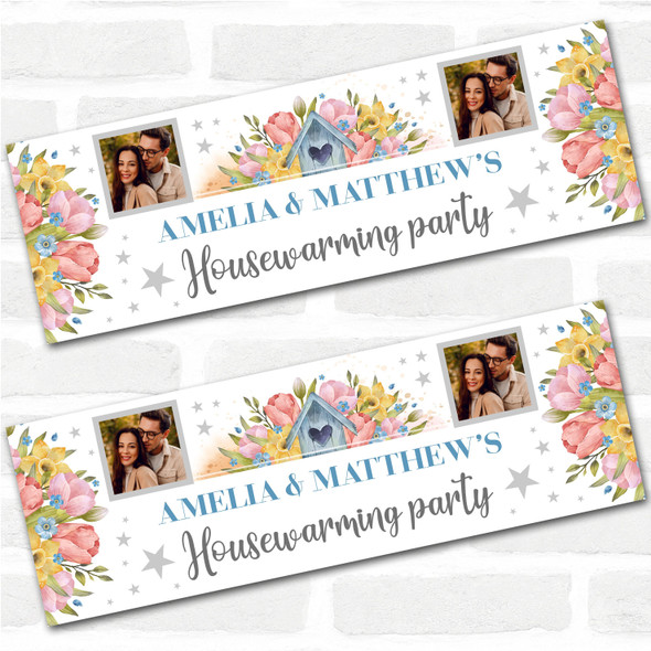 Personalised Party Banner For Housewarming New Home Photo Flowers Birdhouse