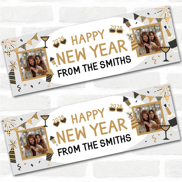 Personalised Party Banner For New Year Photo Family Gold Glasses 2026