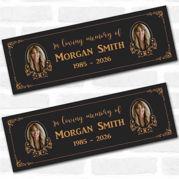 Personalised Party Banner For Funeral Wake Photo Gold Frame Black