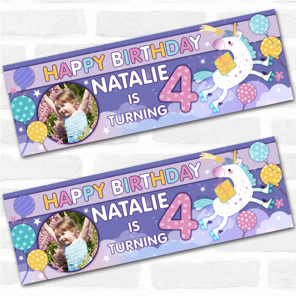 Personalised Party Banner For Kids Birthday Purple Unicorn Balloons
