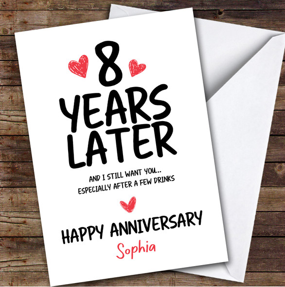 8th Wedding Anniversary Card Personalised 8 Years Funny Drink