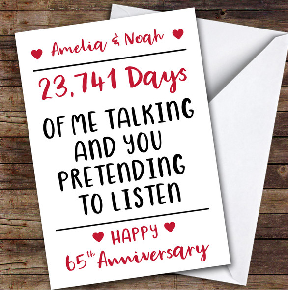 Anniversary Card Personalised 65th Pretending To Listen Funny Days