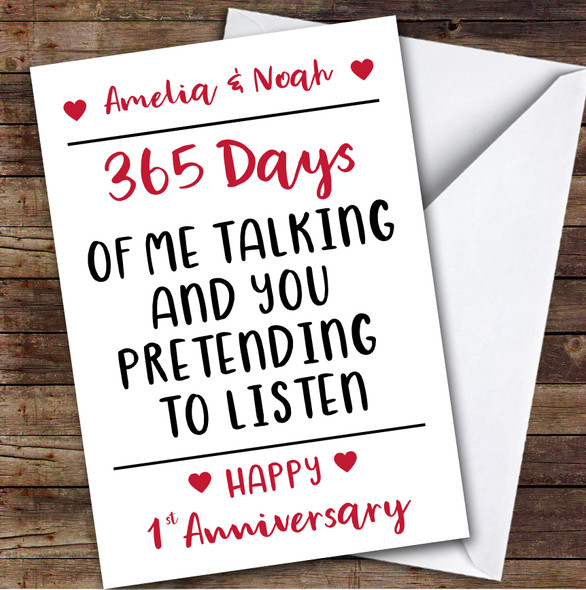 Anniversary Card Personalised 1st Pretending To Listen Funny Days