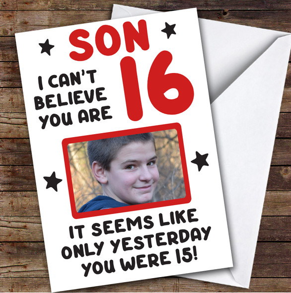 Birthday Card Personalised Son 16th Photo Seems Like Yesterday Red