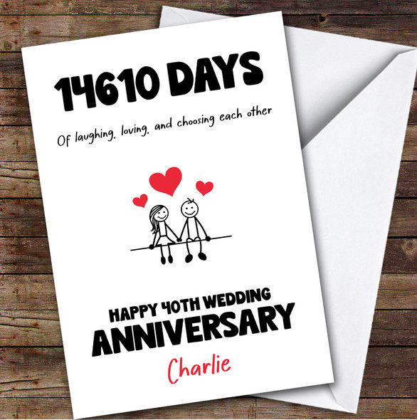 40th Wedding Anniversary Card Personalised Doodle Couple