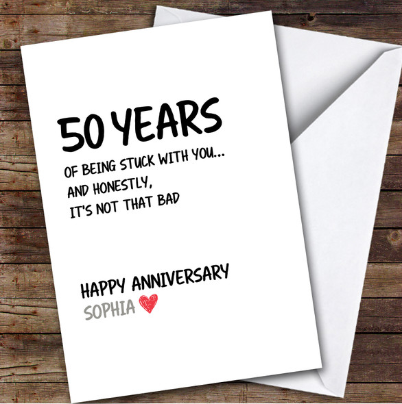 50th Wedding Anniversary Card Personalised Years Of Being Stuck With You