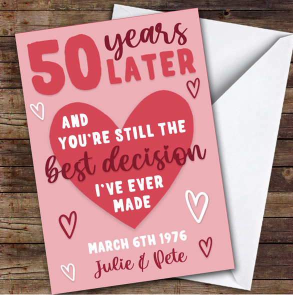 Anniversary Card Personalised 50th Years Best Decision Pink
