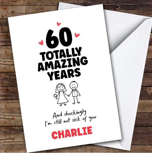 60th Wedding Anniversary Card Personalised 60 Years Doodle Couple
