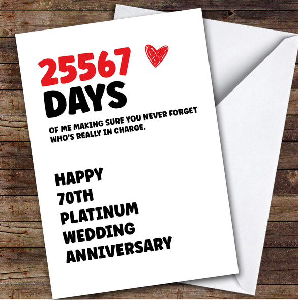 70th Wedding Anniversary Card Personalised Really In Charge