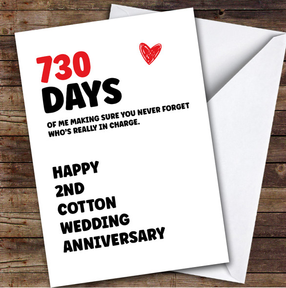 2nd Wedding Anniversary Card Personalised Really In Charge