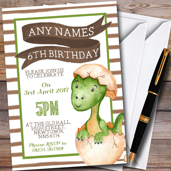 Boys Baby Dinosaur Personalised Childrens Birthday Party Invitations