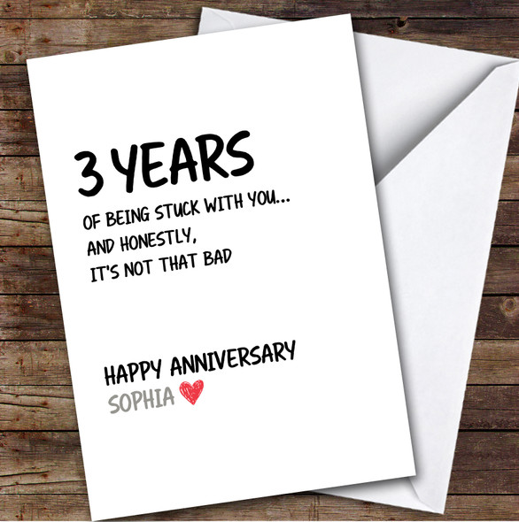 3rd Wedding Anniversary Card Personalised Years Of Being Stuck With You