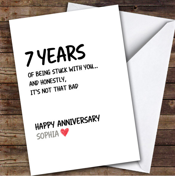 7th Wedding Anniversary Card Personalised Years Of Being Stuck With You