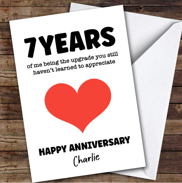 7th Wedding Anniversary Card Personalised Red Heart