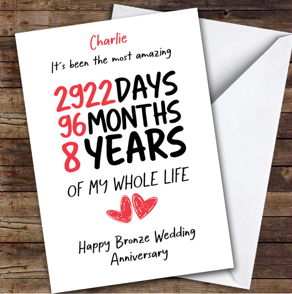 8th Wedding Anniversary Card Personalised The Most Amazing Days Months Years