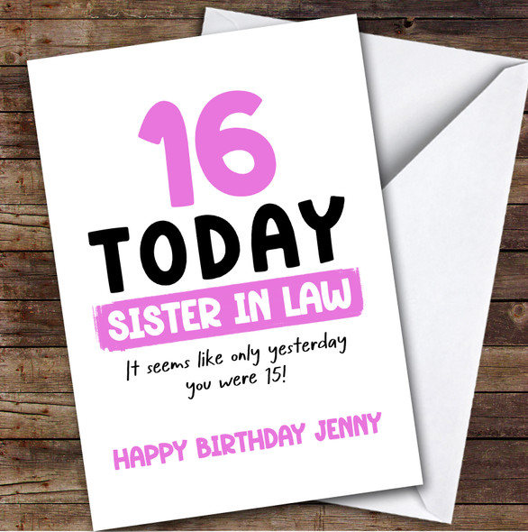 16th Birthday Card Personalised Sister-In-Law