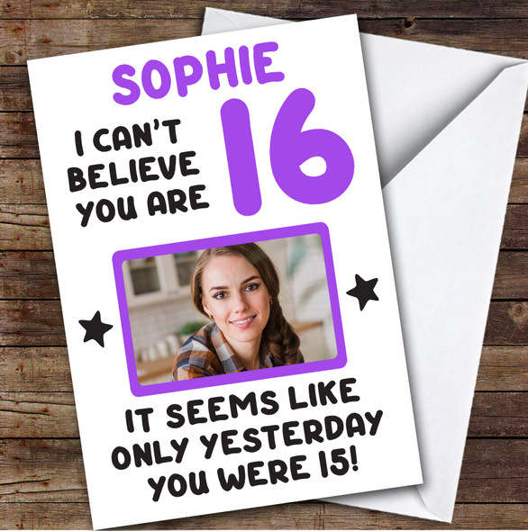 Birthday Card Personalised 16th Female Photo Seems Like Yesterday Purple